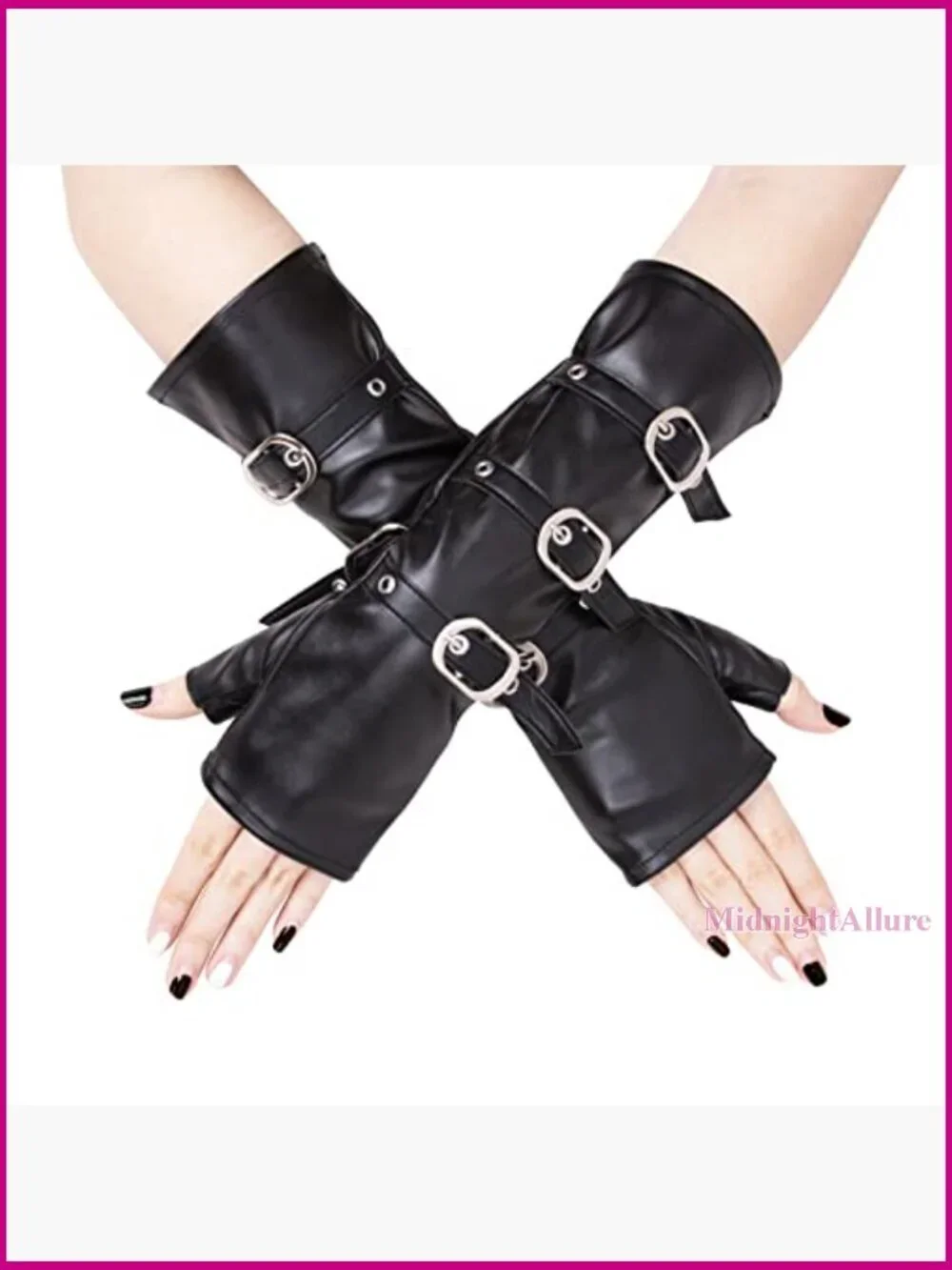 Fingerless PU Leather Half Palm Punk Gloves One Size Fits Most Women